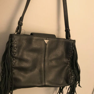 Sam Edelman Black Leather Fringe Hand Bag